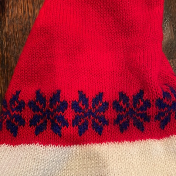 Set of 2 Red Knit Santa Hats with Blue Snowflakes. - Picture 4 of 4
